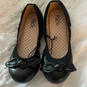 Black bow slip on dress shoes